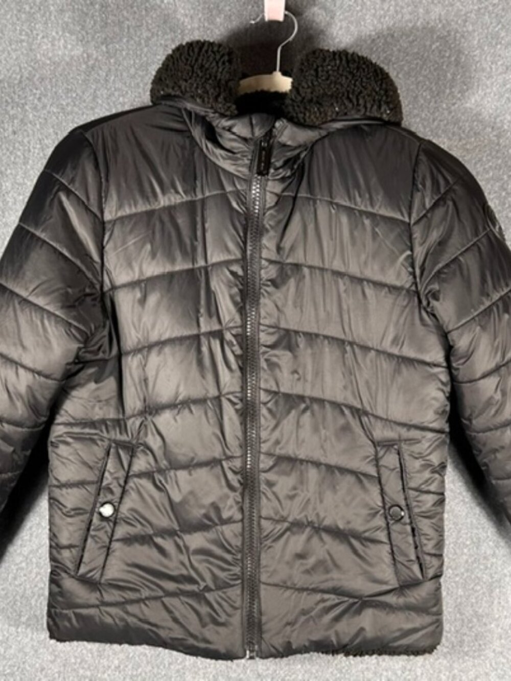 Michael Kors Sherpa Lined Puffer Jacket Youth Sz 10/12 Black Hooded Full Zip